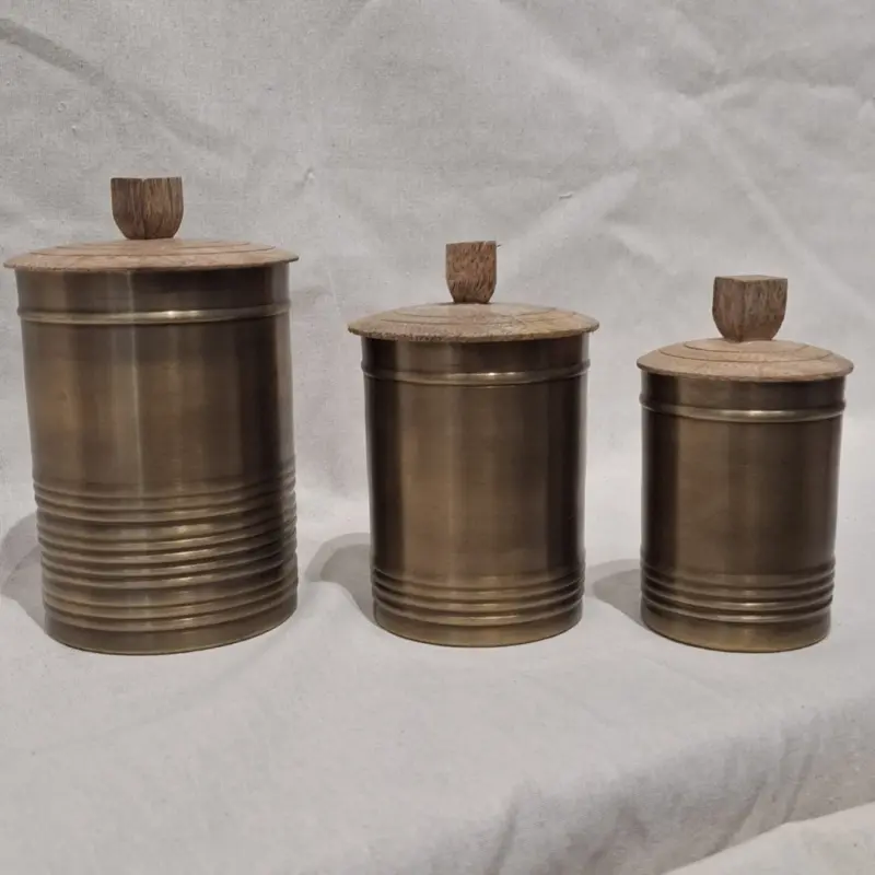 Brass Container/Dabba Set with Wooden Lid