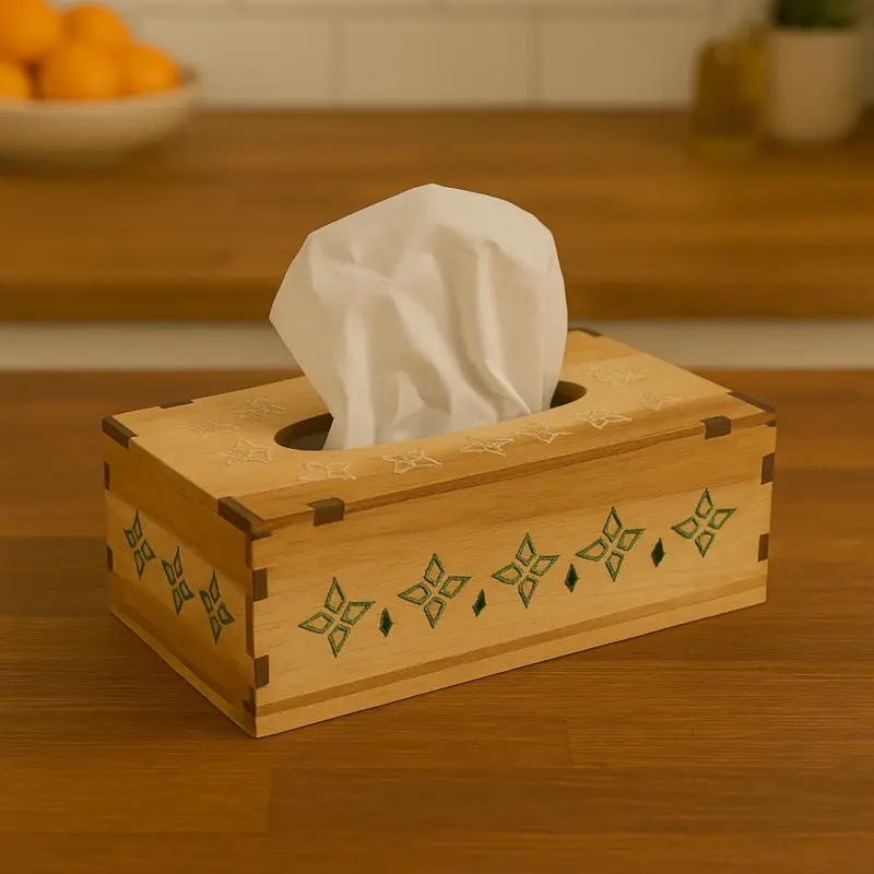 Handcrafted Wooden Tissue Box with Thread Work