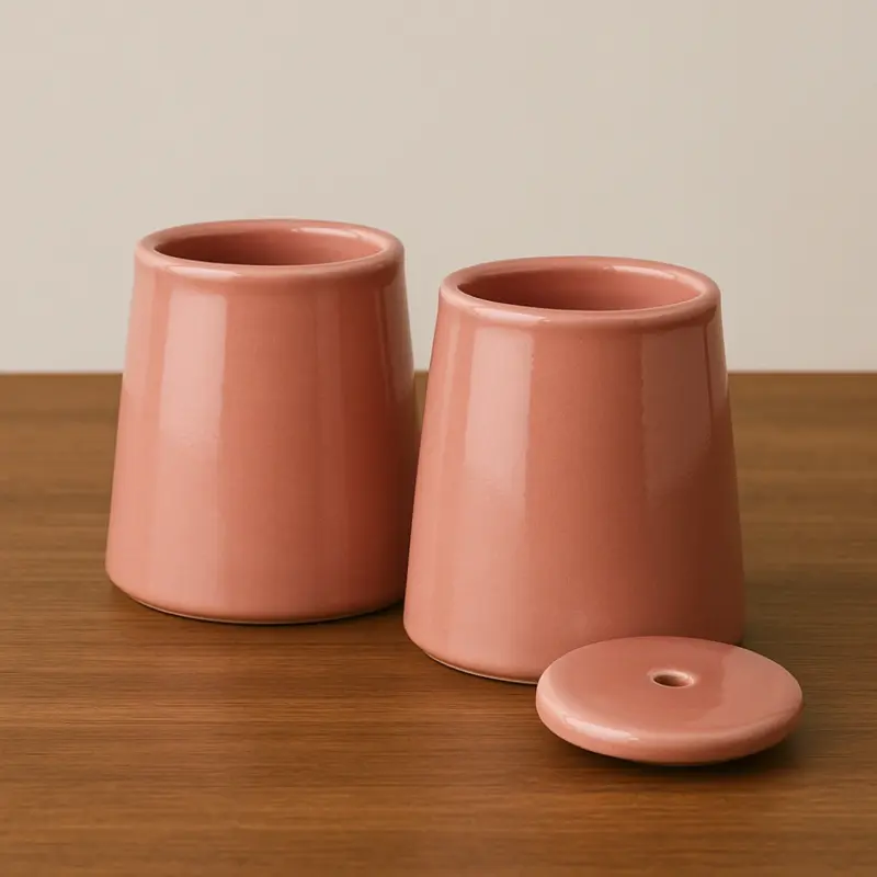 Glossy Pink Ceramic Jar with Lid