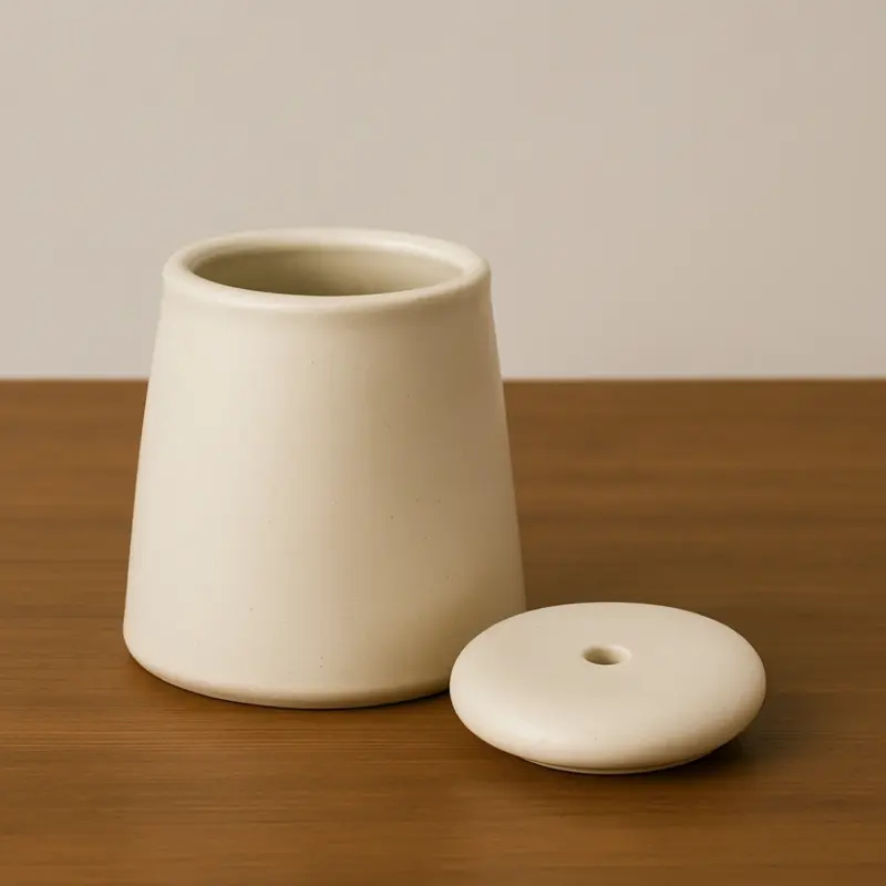 Off White Ceramic Jar with Lid