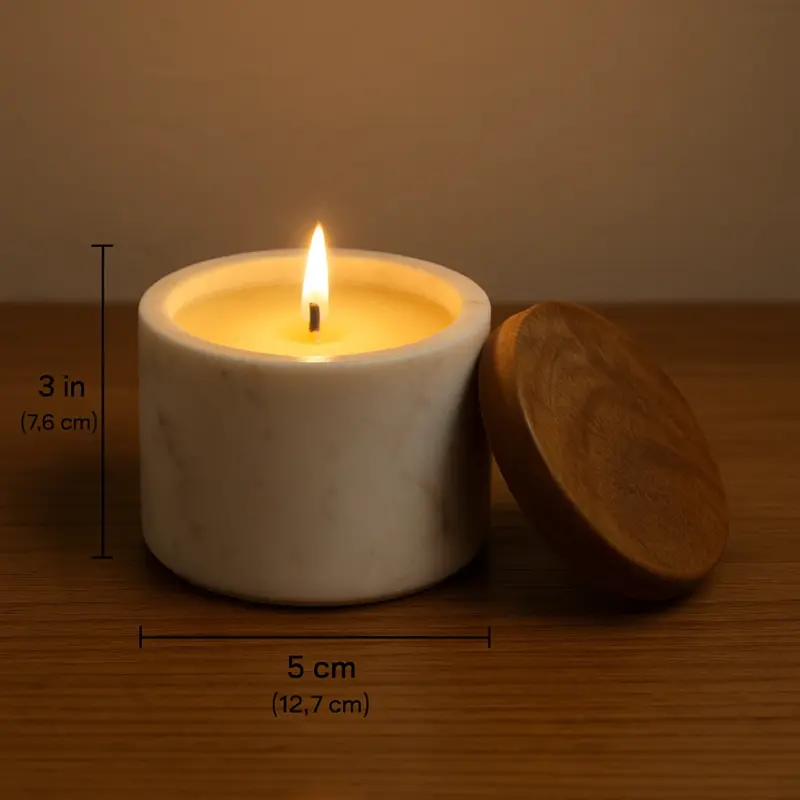 White Marble Jar Candle – Soy Wax with Wooden Lid