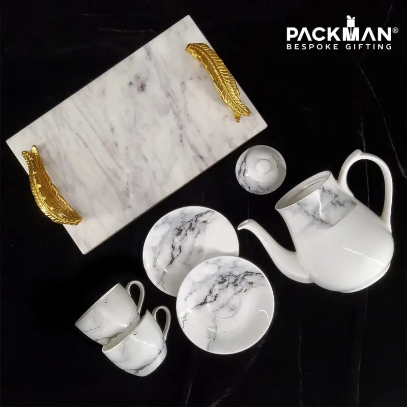 Luxury Marble Finish Tea Set – 6 Pc Ceramic Gift Set