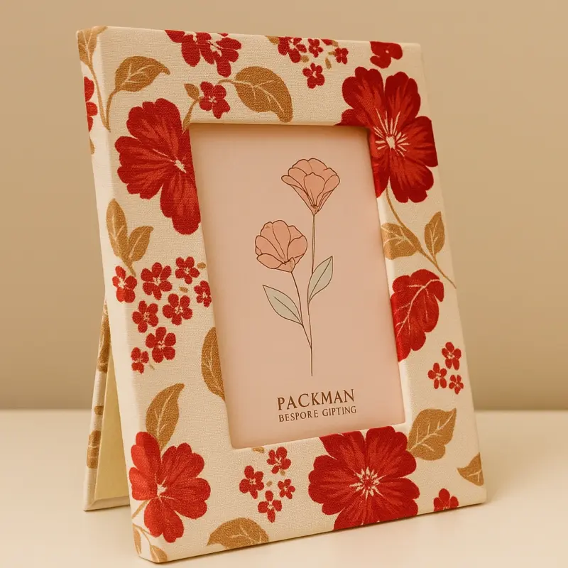 Handcrafted Floral Fabric Photo Frame – Red Bloom Design