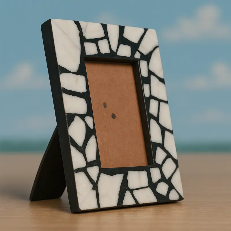 Handcrafted Mosaic Marble Photo Frame – Black & White