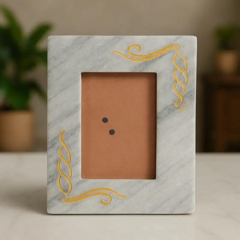 Classic Marble Frame with Golden Swirl Design