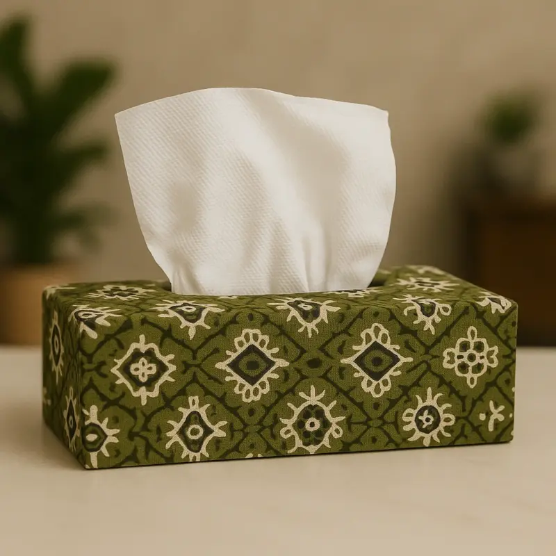 Decorative Fabric Tissue Box – Ethnic Green Print
