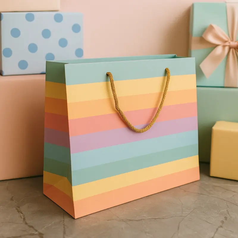 Pastel Rainbow Gift Bag – Handmade with Gold Rope Handle
