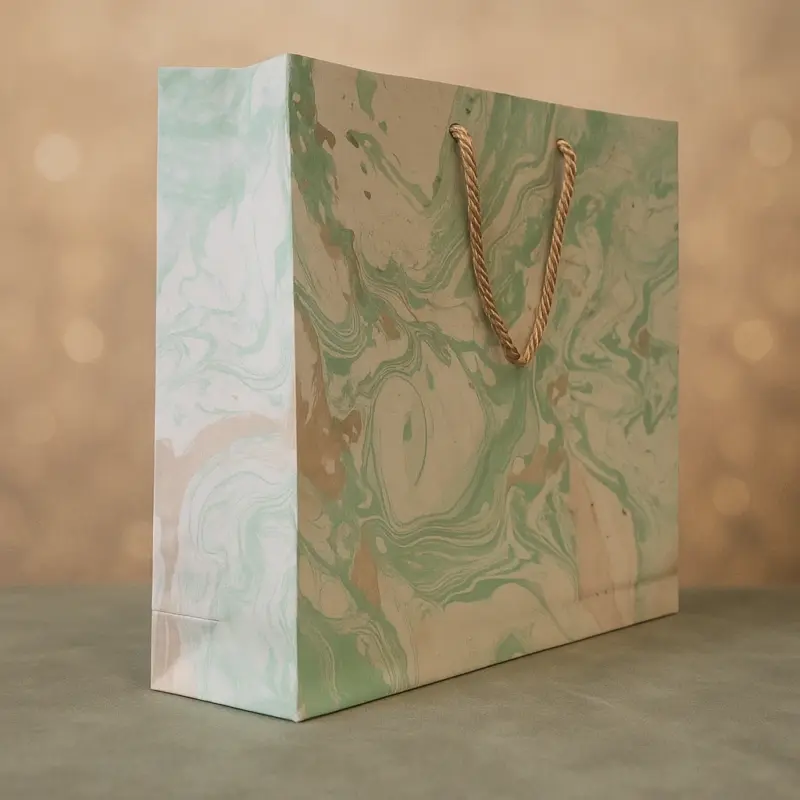Pastel Marble Design Gift Bag – Earthy Tones with Rope Handle