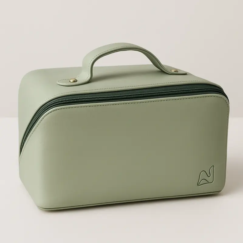 Makeup Bag with Flat Pillow – Large Capacity Travel Cosmetic Pouch with Compartment, Matcha Green
