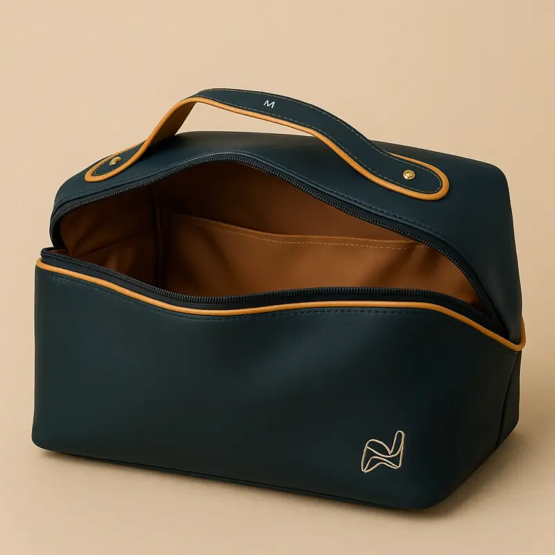 Makeup Bag with Flat Pillow – Large Capacity Travel Cosmetic Pouch (Blue & Yellow Variants)