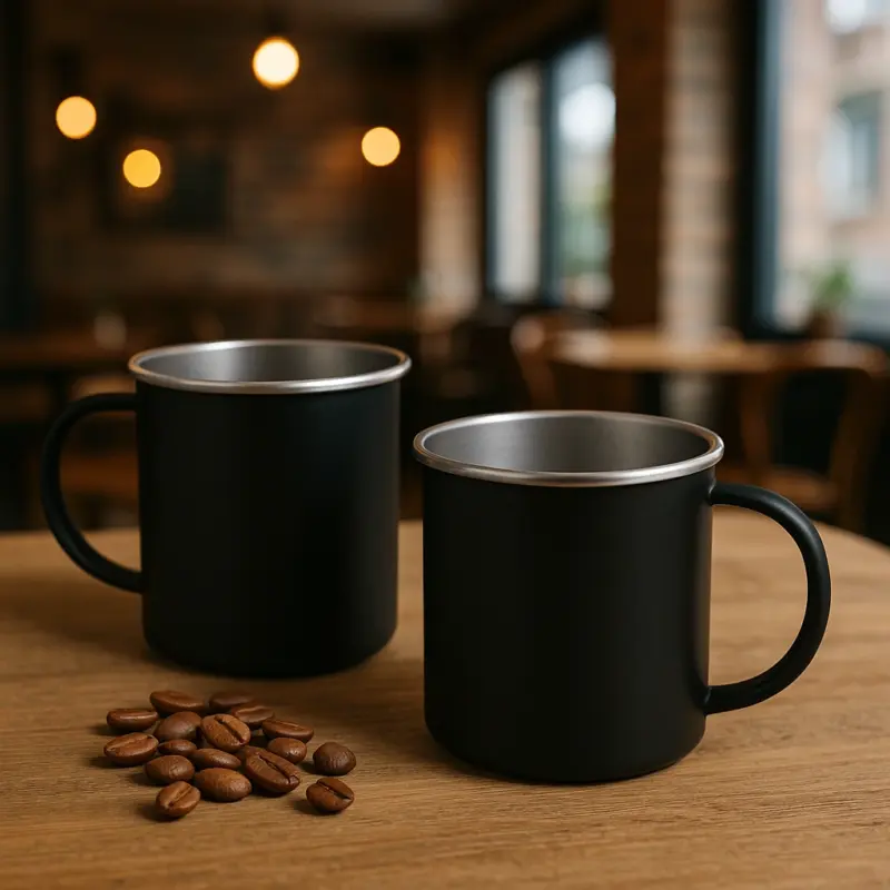 Coffee 2 Mug Set – Double Insulated Wall Stainless Steel Inner, Plastic Outer with Handle (Pack of 2)