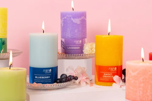 Colour Pillar Candles with Fragrance – Soy Wax, Circular, 3″ x 5″