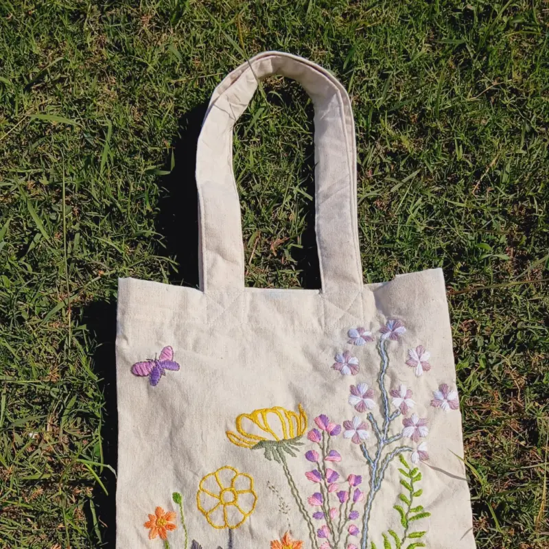 Sustainable Cotton Tote – Hand Embroidered with Butterfly & Blooms