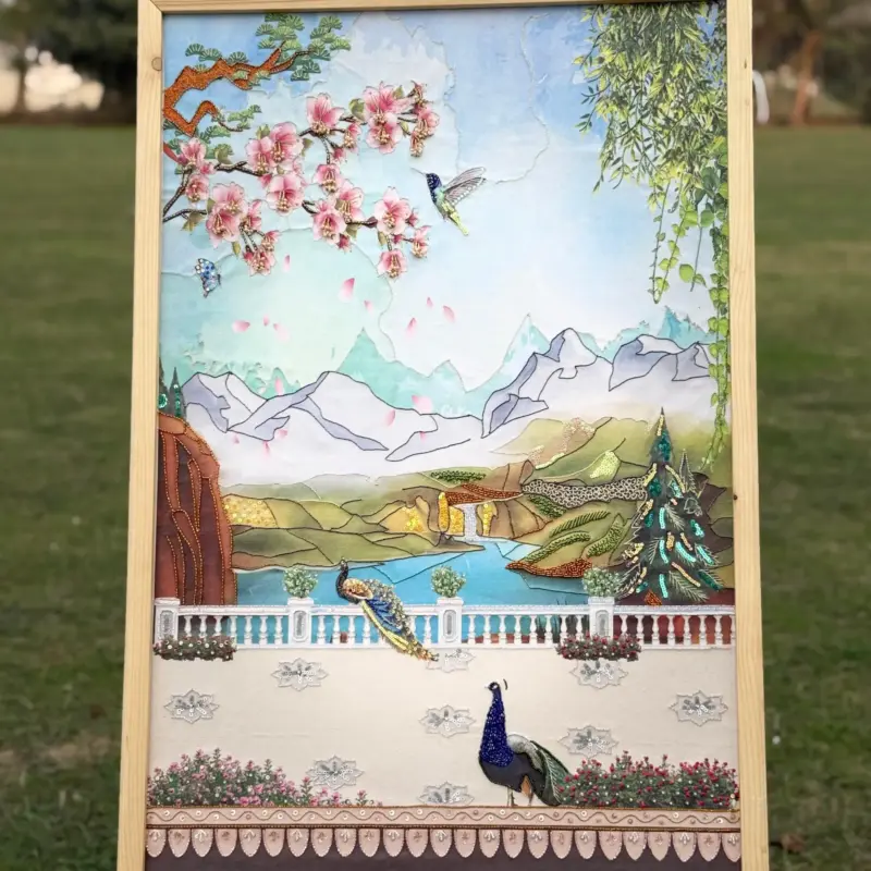 Majestic Nature Aari Work Frame – Handcrafted Scenic Masterpiece