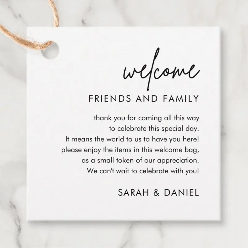 Minimalist Wedding Welcome Gift Bag Basket Favor Tags