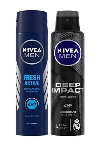 Nivea Unisex Fresh Active Deodorant Spray (Active Deo + Deep Impact Freshness Deo), 2 Count