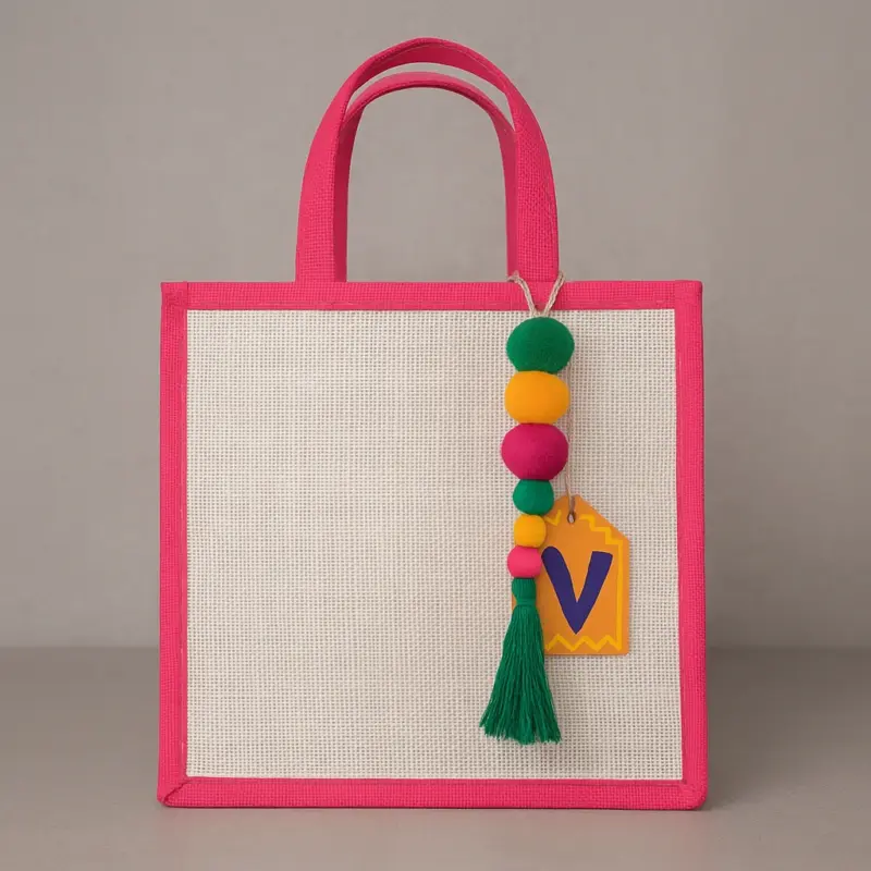 Festive Pom-Pom Wedding Tote – Vibrant Jute Return Gift Bag