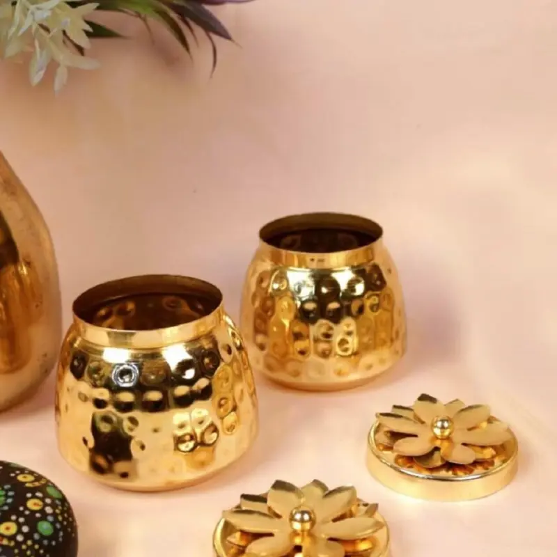 Copper Plated Dry Fruit Pot Shape Jar with Lid – Return Gift Jar (250 ml)