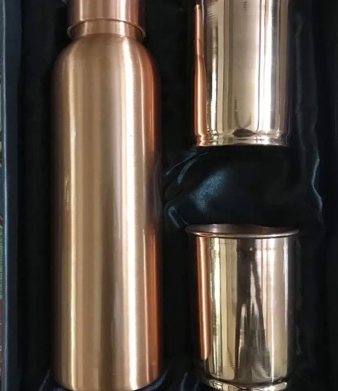 Pure Copper Bottle and 2 Glass Set – Elite Diwali Gift | 1000 ml | Leak-Proof Wide Mouth