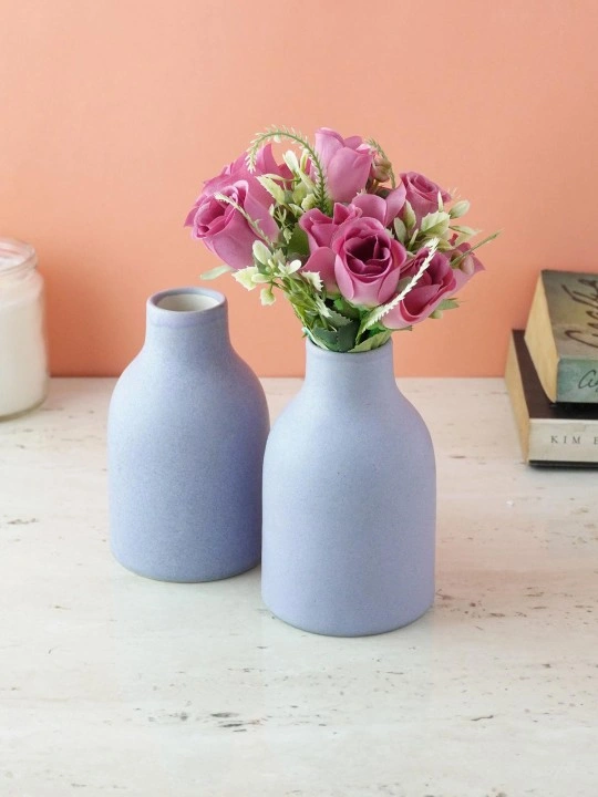 2 Pieces Purple Ceramic Flower Vases