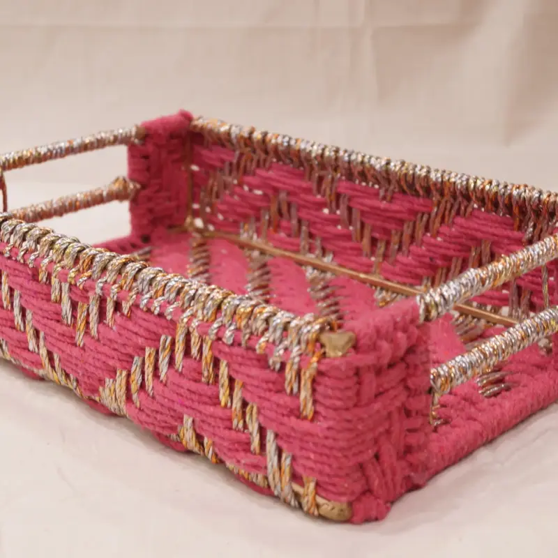 Handwoven Decorative Rope Tray Basket with Dual Handle