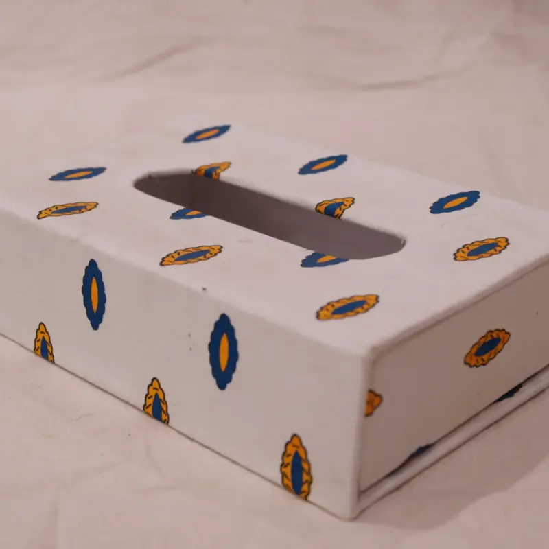 White Printed Fabric Tissue Box
