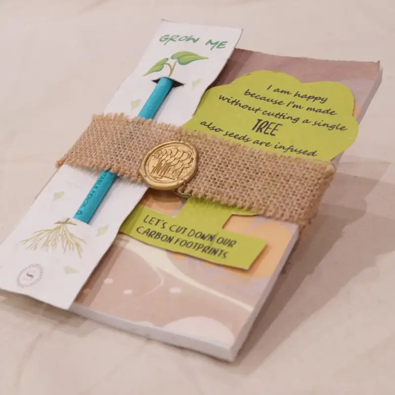 Eco Notebook with Pencil - Green Leaves