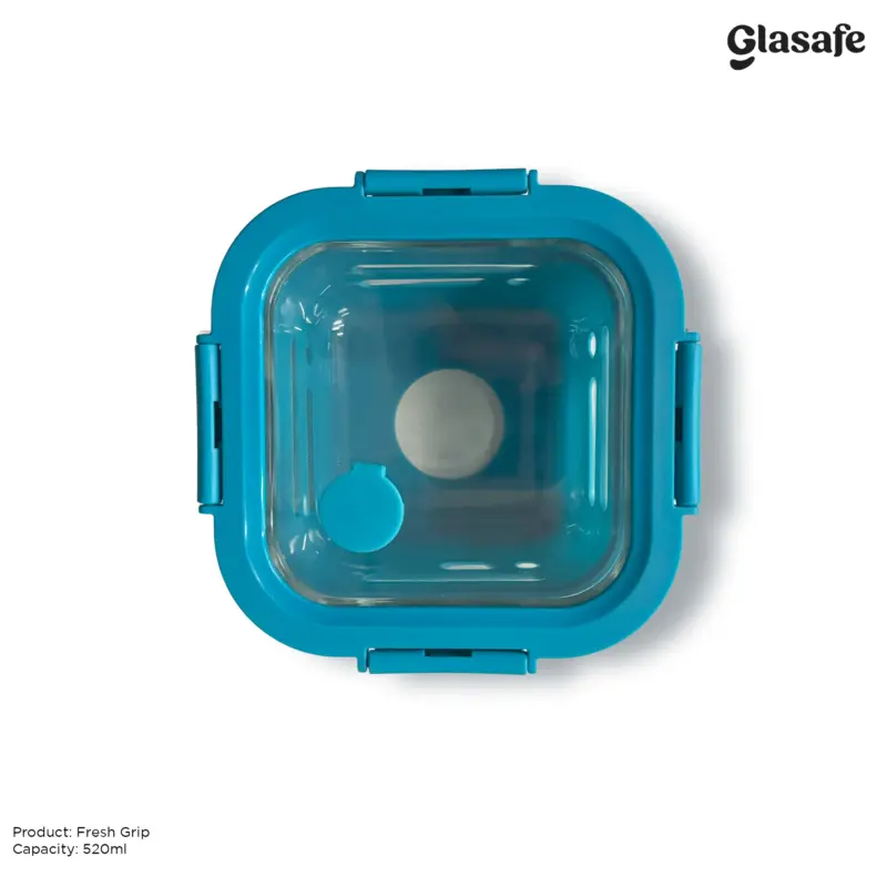FRESH GRIP Tiffin – Tranquil Teal (520ml) | Borosilicate Glass Lunchbox with Silicone Sleeve