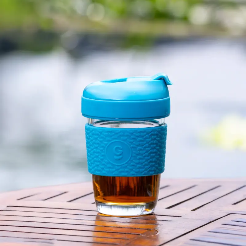 SIPEASE Coffee Mug – Tranquil Teal (320ml) | Leak-Proof Borosilicate Glass Travel Mug