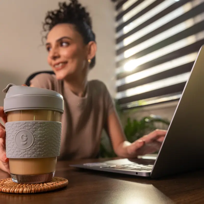 SIPEASE Coffee Mug – Soothing Slate (320ml) | Leak-Proof Borosilicate Glass Travel Mug