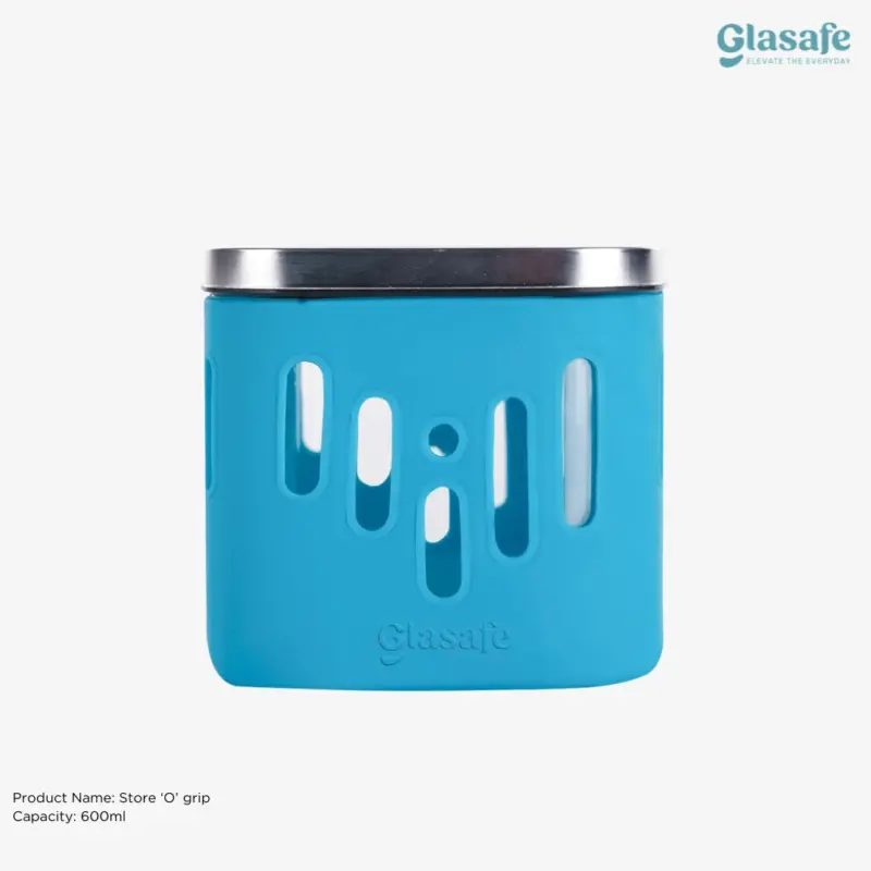 Glasafe Store ‘O’ Grip Glass Container – 600ml | Tranquil Teal