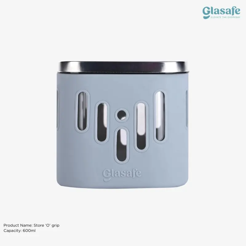 Glasafe Store ‘O’ Grip Glass Container – 600ml | Soothing Slate