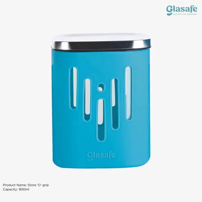 Glasafe Store ‘O’ Grip Glass Container – 900ml | Tranquil Teal