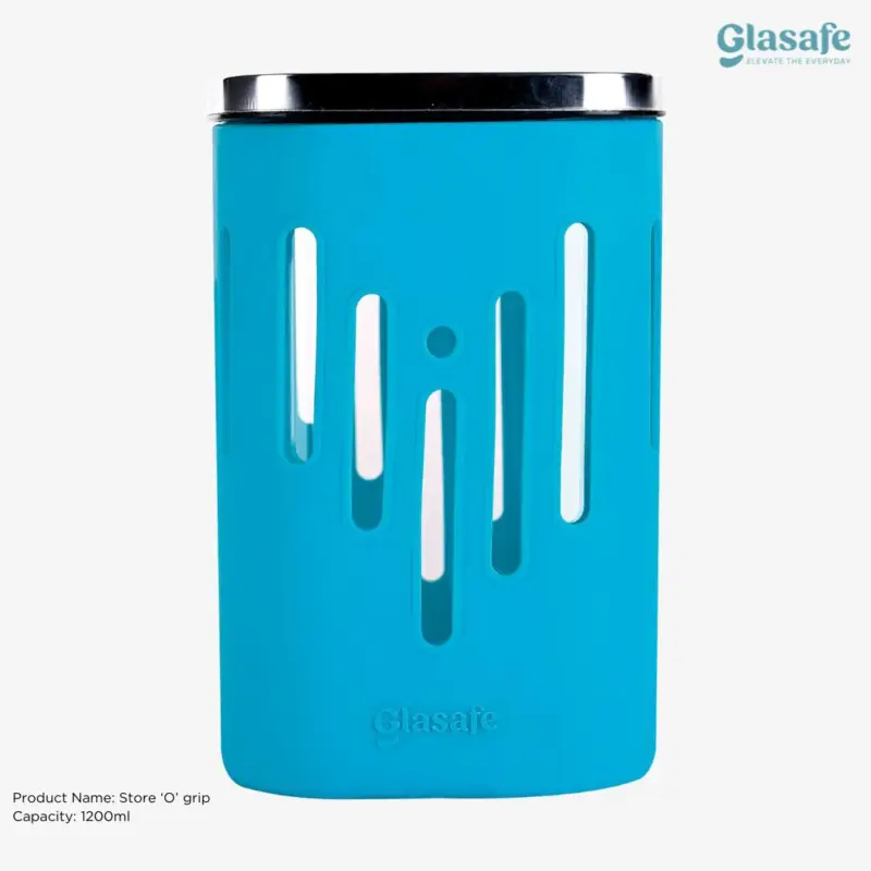 Glasafe Store ‘O’ Grip Glass Container – 1200ml | Tranquil Teal