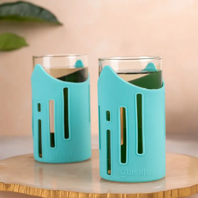 Glasafe Grip ‘N’ Sip Borosilicate Drinking Glass – 350ml (Set of 2) | Mellow Mist