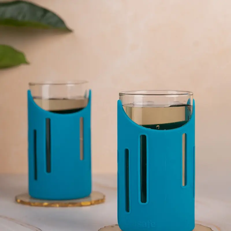 Glasafe Grip ‘N’ Sip Borosilicate Drinking Glass – 350ml (Set of 2) | Tranquil Teal