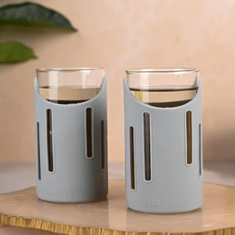 Glasafe Grip ‘N’ Sip Borosilicate Drinking Glass – 350ml (Set of 2) | Soothing Slate