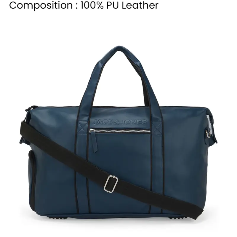 WALTER DUFFLE PRO – Navy Blue | 40L | PU Leather | Twin Grip | Shoe Compartment | Premium Zipper