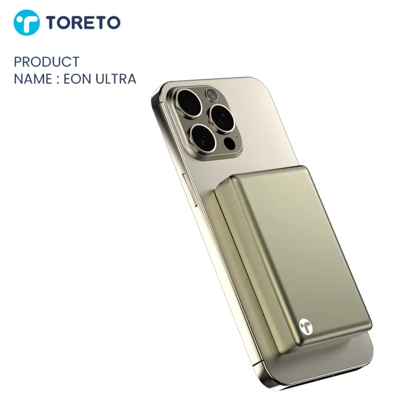 EON ULTRA – 10,000mAh Wireless Power Bank with 15W Fast Charging & Magnetic Attachment | Gold & White