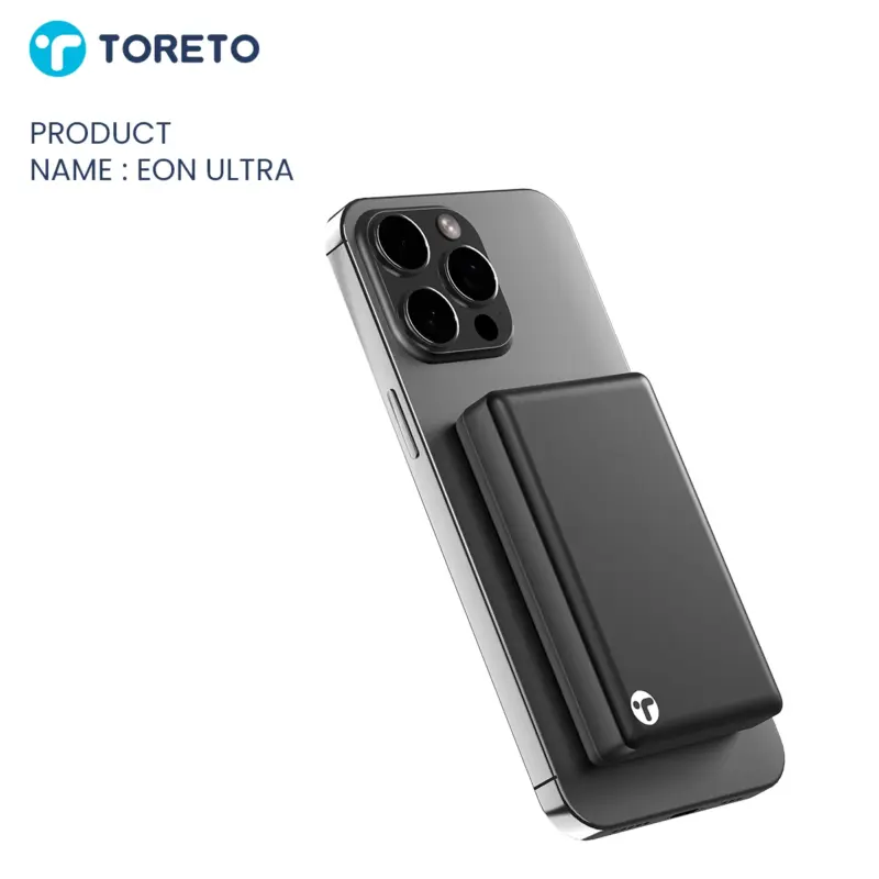 EON ULTRA – 10,000mAh Wireless Power Bank with 15W Fast Charging & Magnetic Attachment | Black & Grey